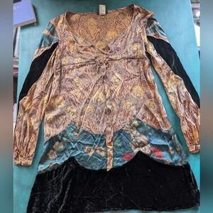 Bohemian Floral Long Sleeve Dress Silk Velvet